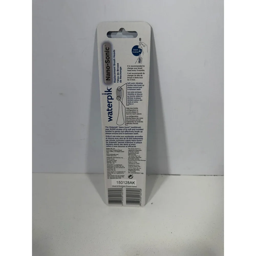 Waterpik Nano-Sonic Replacement Brush Heads 2ct AT-50 WP-700 White Soft Bristle